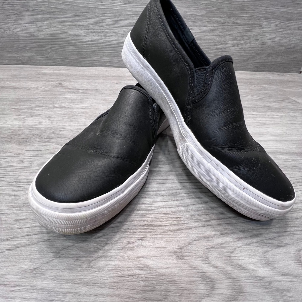 Keds WH59800 Women Black Leather Slip On Sneakers Shoes Size 7
